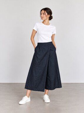 MUJI Hemp Cotton Wrap Front Culottes Skirt Pants Dark Navy M